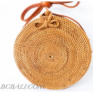 Circle bag ata grass hand woven flower strap handmade balinese